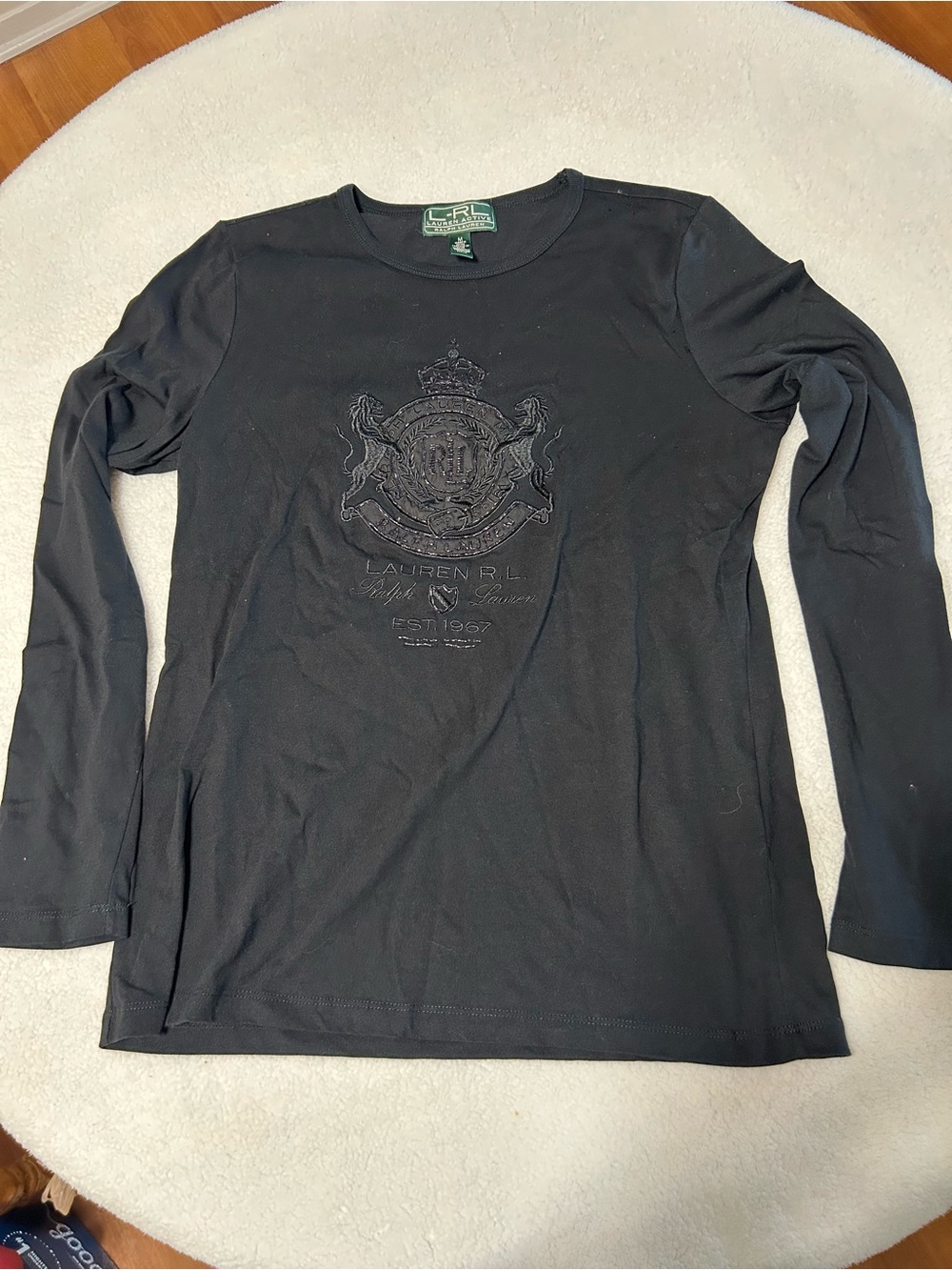 Lauren Ralph Lauren Black Long Sleeve Embroidered Crest Tee